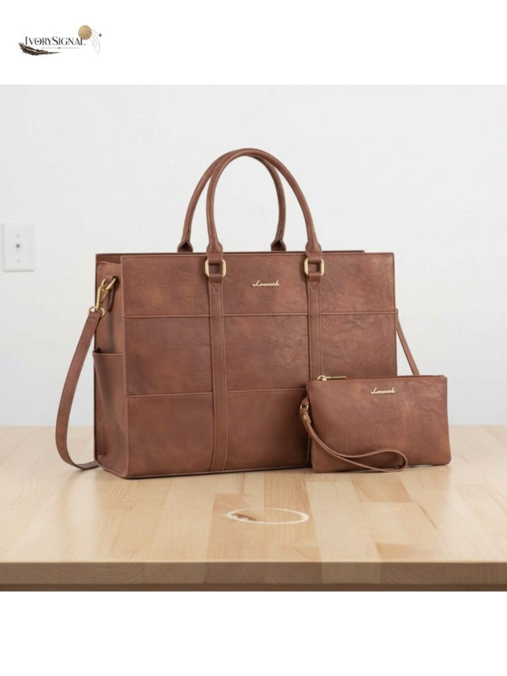 LOVEVOOK Laptop Bag Waterproof PU Leather Tote 15.6 Inch Work Briefcase